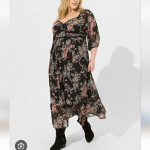 Torrid Maxi Chiffon Shirred Bodice A Line Dress Size 0 Goth Fairy Core Grunge